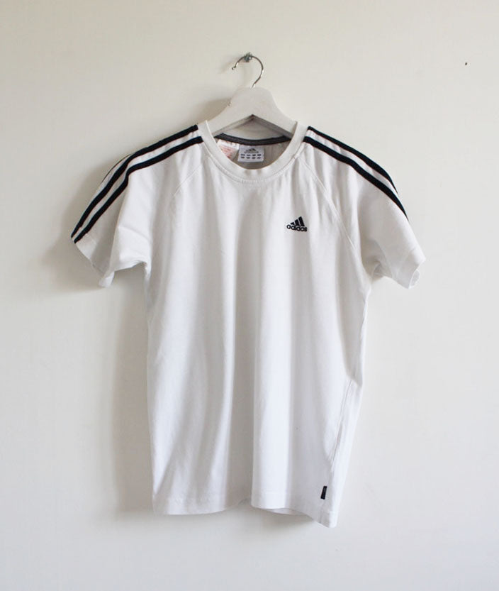 T-SHIRT ADIDAS BLANC LOGO BLEU MARINE  XXS